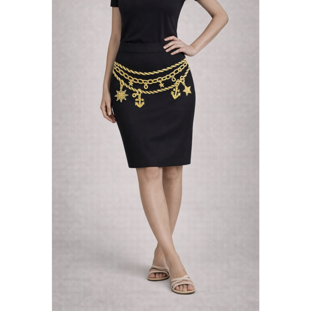 ESCADA | Black Gold Chain Pencil Skirt Size 6